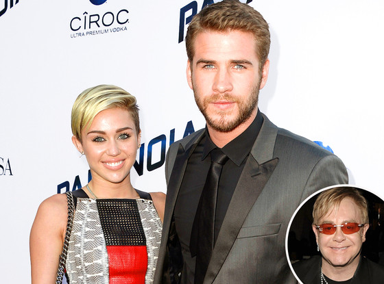 Miley Cyrus, Liam Hemsworth, Elton John Miley Cyrus, Liam Hemsworth, Elton John